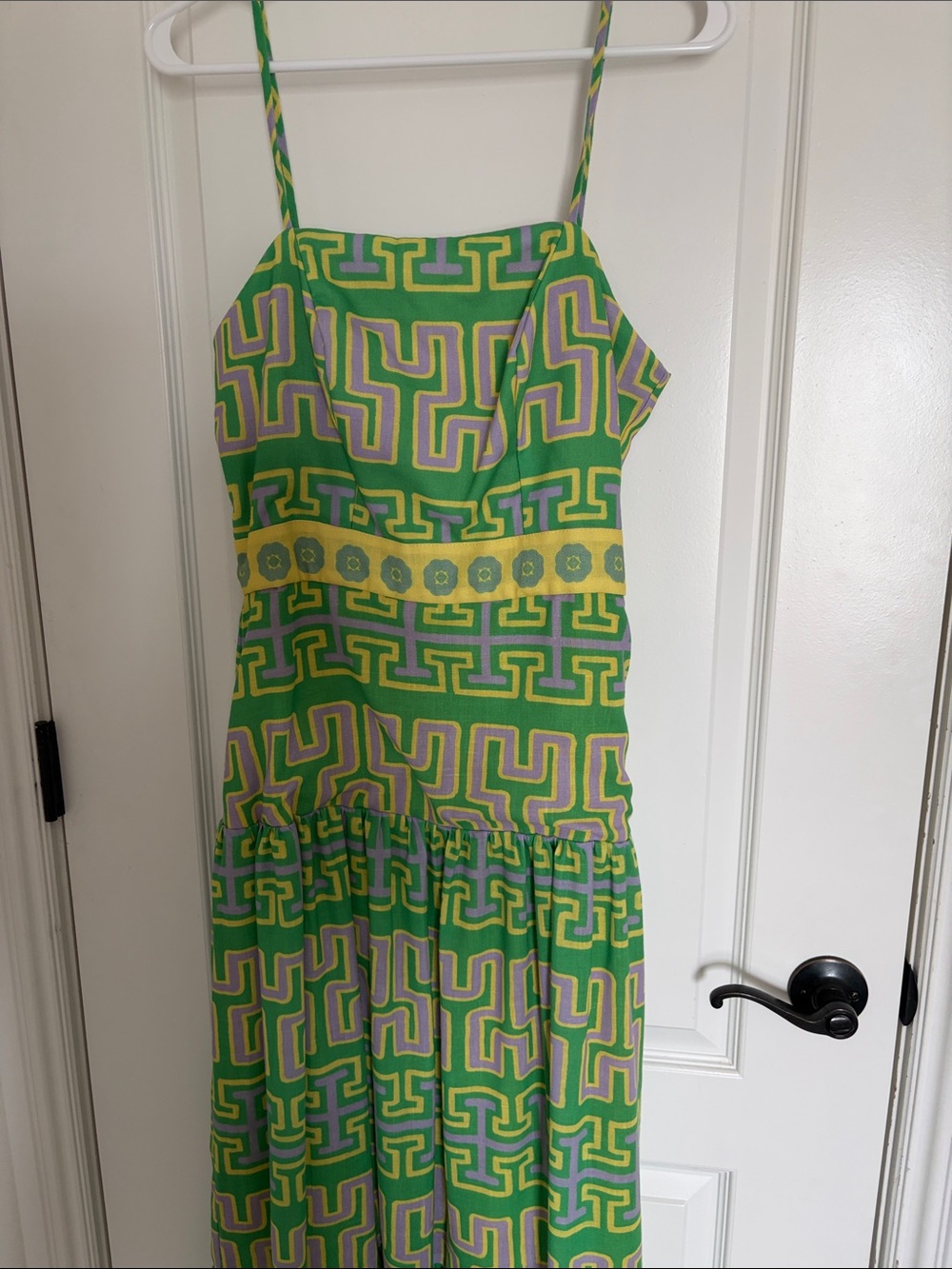 Green Geometric Print Maxi Dress - Sleeveless Summer Dress - Picture 2 of 4